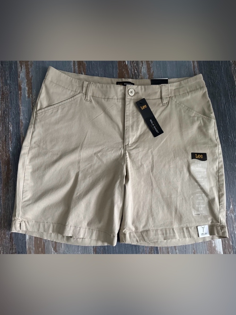 Lee Walk Shorts Womens 16 Khaki Mid Hiking Chino Stretch 7 in Twill Casual NEW